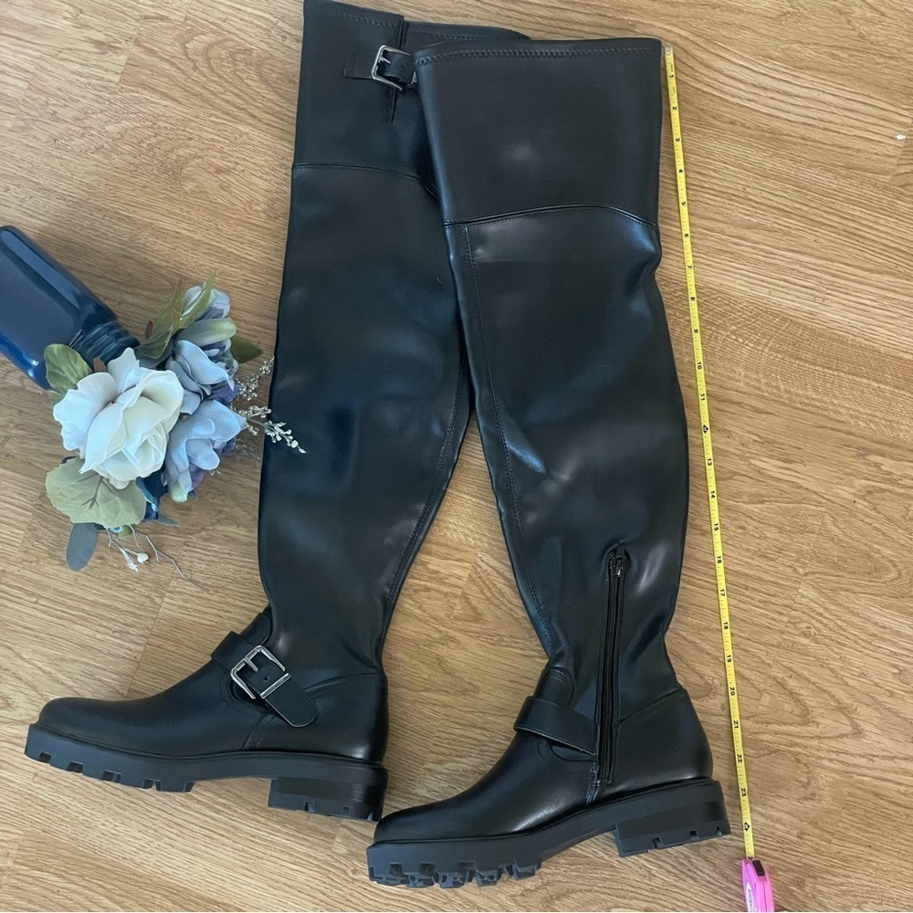 NWOT Nine West Nans Faux Leather Over-The-Knee OTK Pull-On Lug Sole Boot 7.5 - Picture 9 of 12